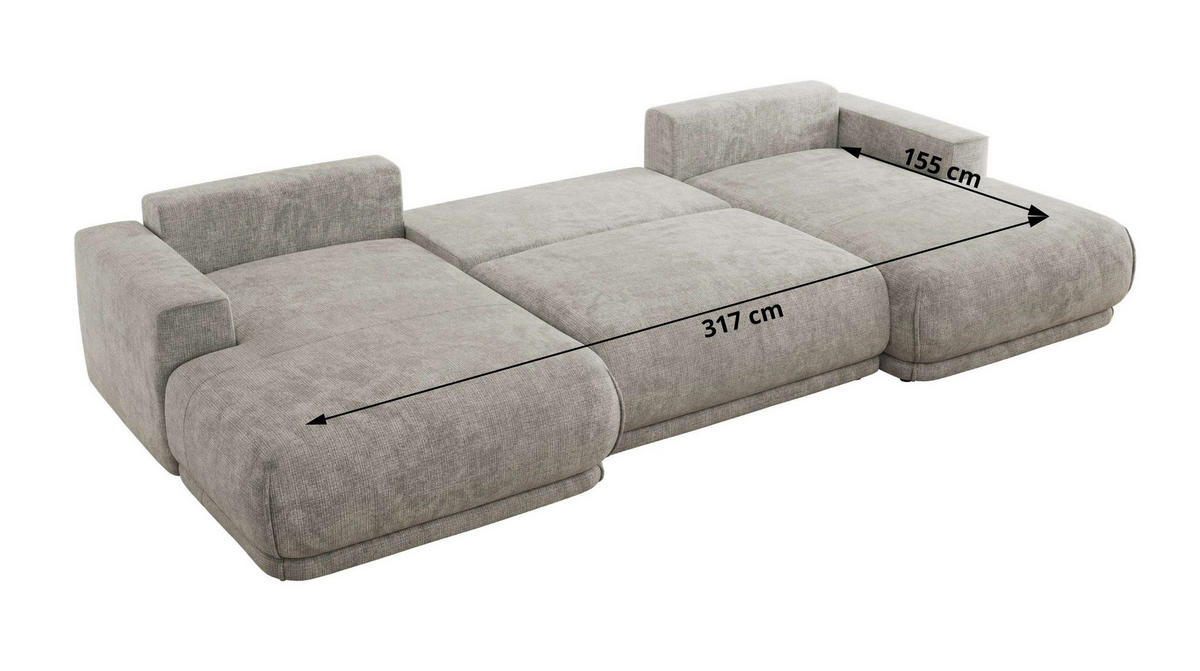 SEDACIA SÚPRAVA RINA U Svetlosivá Hrubo tkaná ženilka - čierna/svetlosivá, textil/plast (360/85/170cm) - MKS