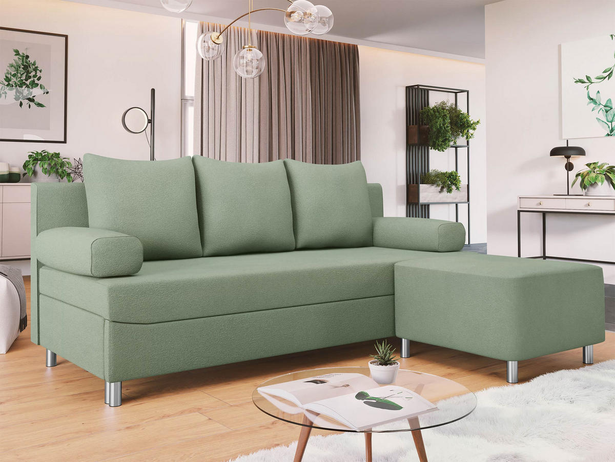 SCHLAFSOFA Dover mit Polsterhocker - Chromfarben/Hellgrün, Holz/Kunststoff (192/80cm) - MIRJAN24