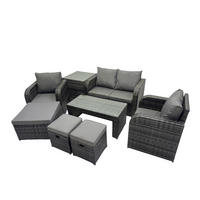 GARTENSOFA SET mit COUCHTISCH Polyrattan 7-Sitzer - Dunkelgrau/Grau, Glas/Kunststoff - Fimous