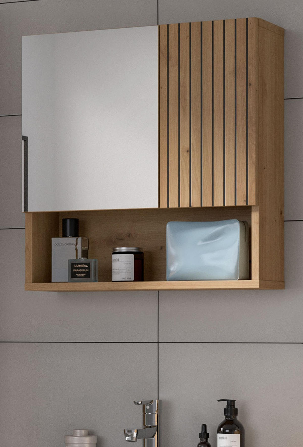 SPIEGELSCHRANK Eiche Artisan, 54 x 55 cm, Badezimmer Schrank mit Spiegel - Eiche Artisan, Glas/Holzwerkstoff (60/55/17cm) - Inn.Furn