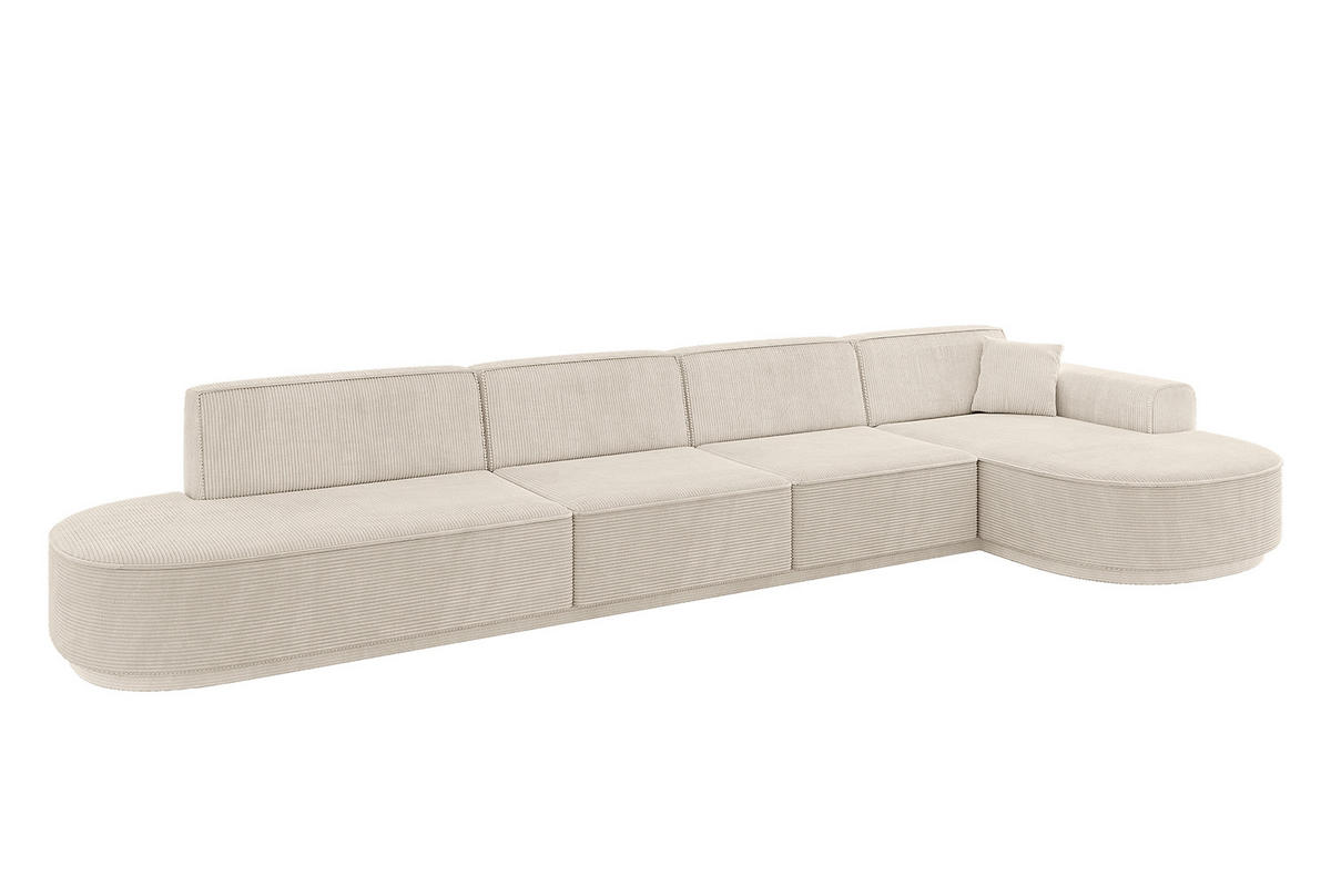 ECKSOFA Ottomane Rechts MARI-L3 - 402x163x81 cm Beige Cord - Beige/Schwarz, Holzwerkstoff/Kunststoff (402/163cm) - ALTDECOR