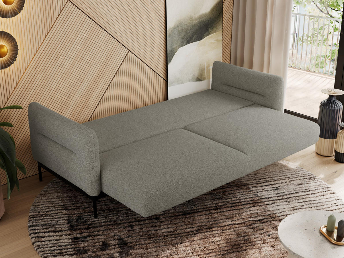 SOFA SALENTO Hellgrau Boucle - Hellgrau/Schwarz, Textil/Metall (221/82/101cm) - MKS