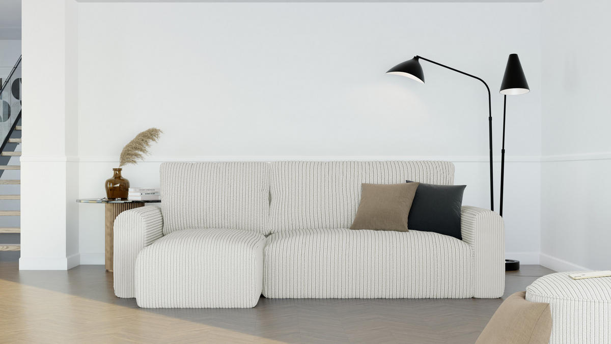 ECKSOFA mit Schlaffunktion und Bettkasten, Beige - Beige/Creme, Holzwerkstoff/Kunststoff (250/90cm) - Idohome