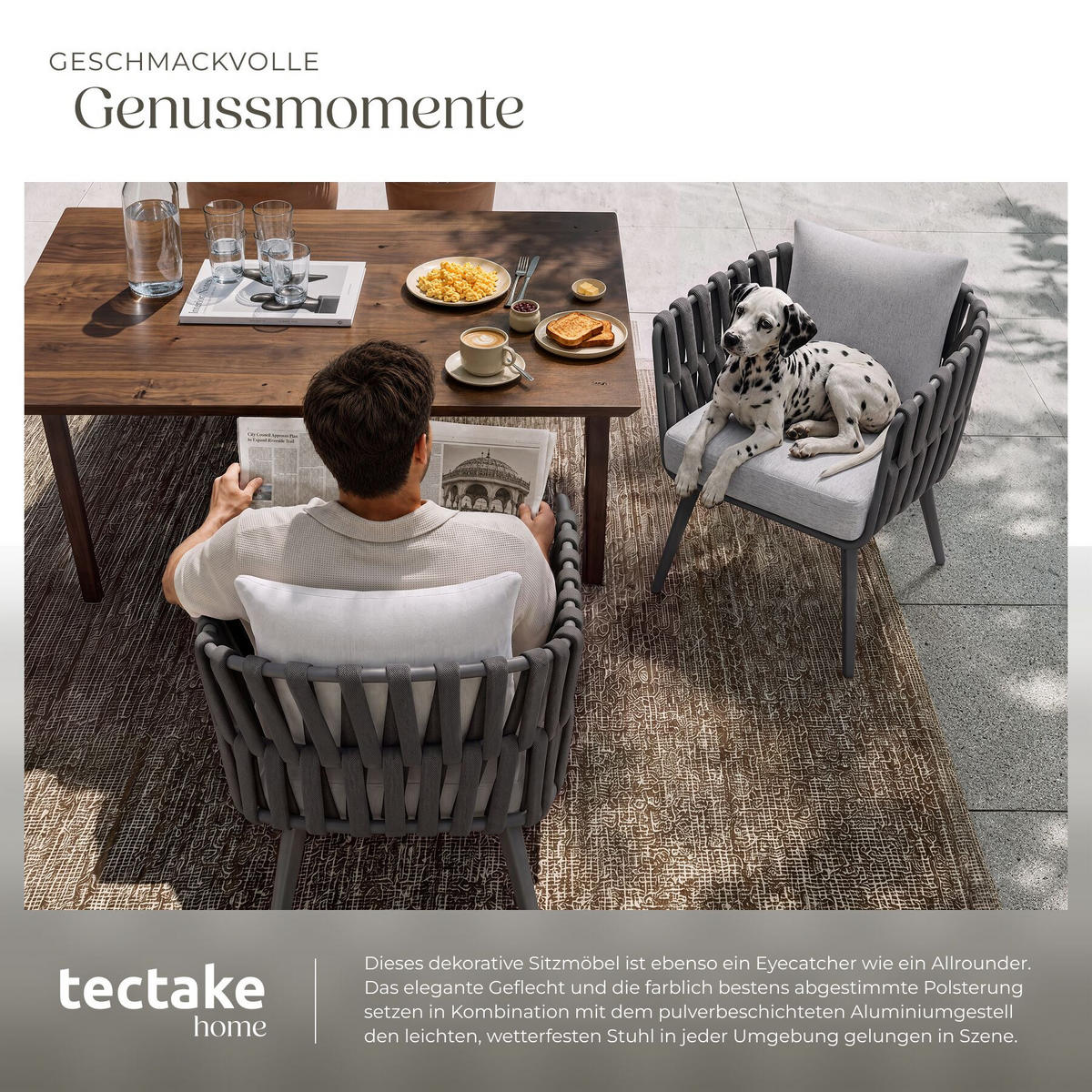 STUHL Lugano 2ER SET, höhenverstellbare Kunststofffüße, 61 x 60 x 73 cm, anthrazit - Dunkelgrau/Anthrazit, Metall (62.5/75/65.5cm) - tectake