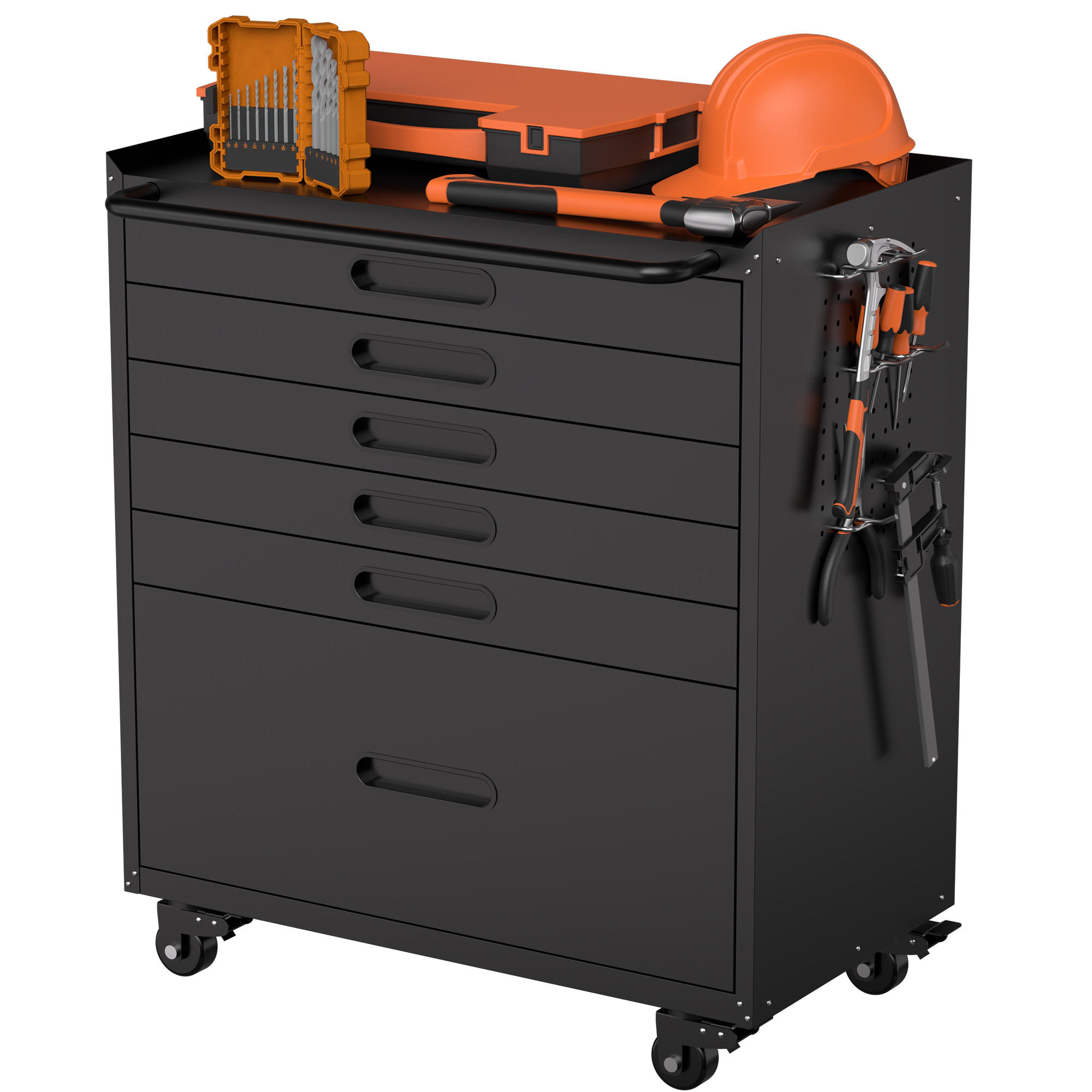 KOMBIKOMMODE – 6 Schubladen, 87,3 cm (H) × 75 cm (B) × 42 cm (T) - Schwarz, Metall (42/87.3/75cm) - DCA