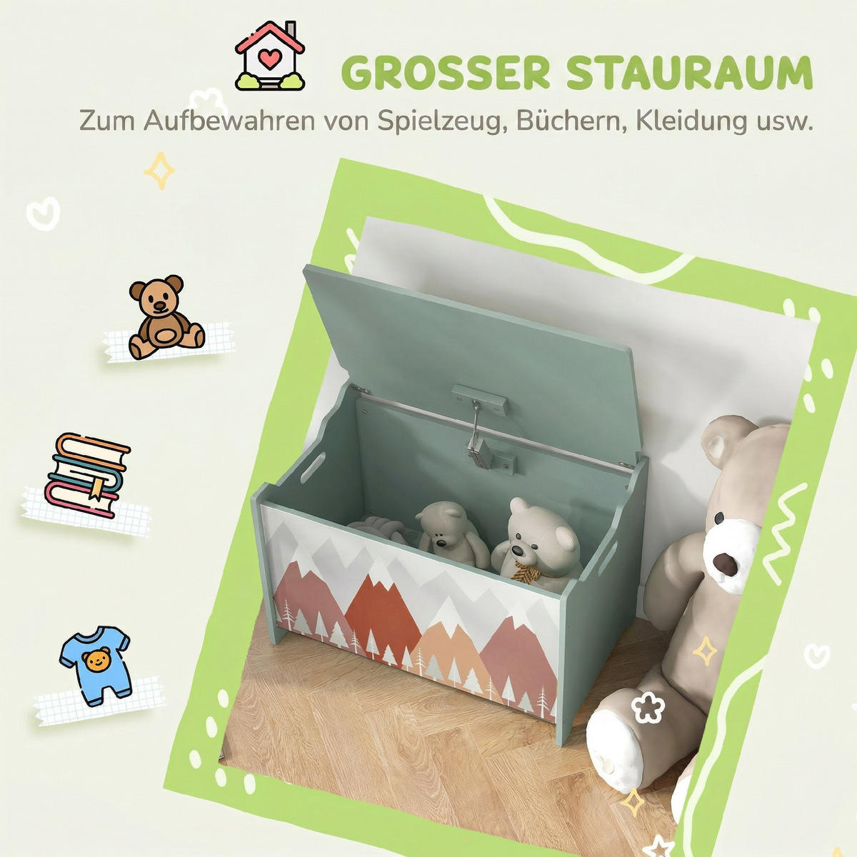 AUFBEWAHRUNGSKISTE DE-09543 Grün - Grün, Holzwerkstoff (37/60cm) - ComfortXL