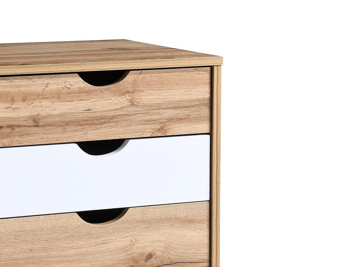 NACHTTISCH mit 3 Schubladen - Holzfarben & Weiß - LURVIA - Naturfarben, Holz (45/56.8/40.5cm) - Vente-Unique