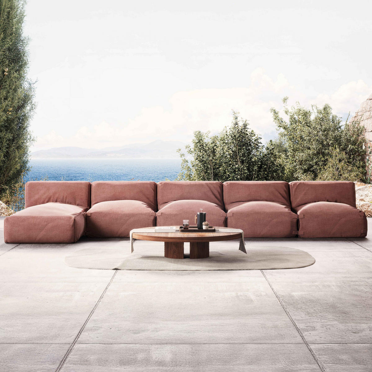 GARTENSOFA mit 5 Sitzplätzen, Terrakotta - Braun, Textil - Oviala