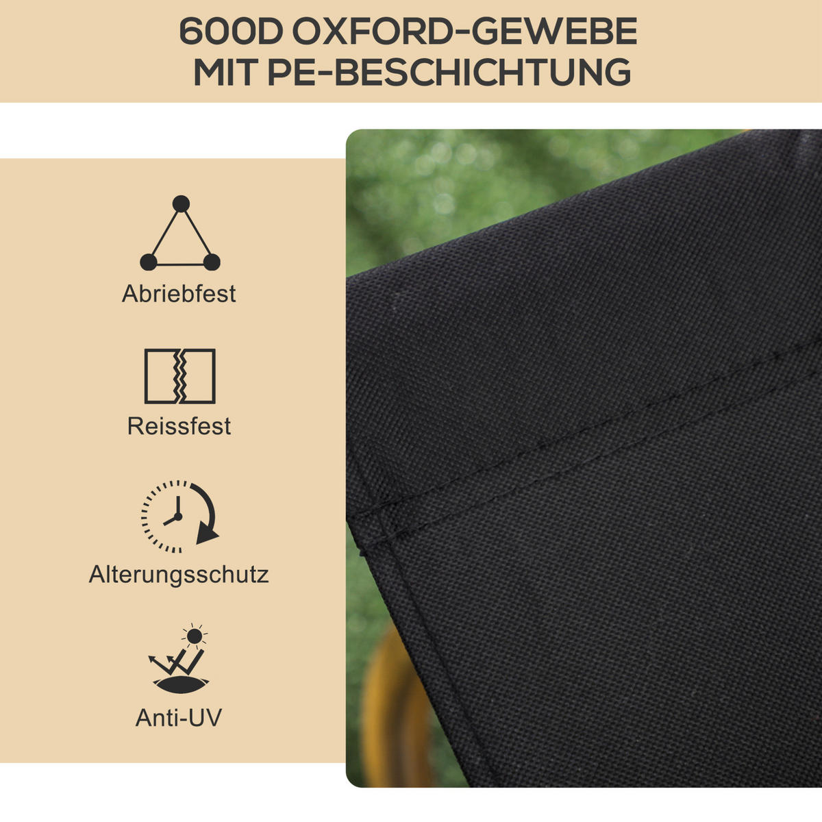 CAMPINGSTUHL 54/59/78 cm, klappbar und tragbar mit Stahlrahmen und UV-beständigem Polyester, Schwarz - Schwarz, Metall (59/78/54cm) - Redom