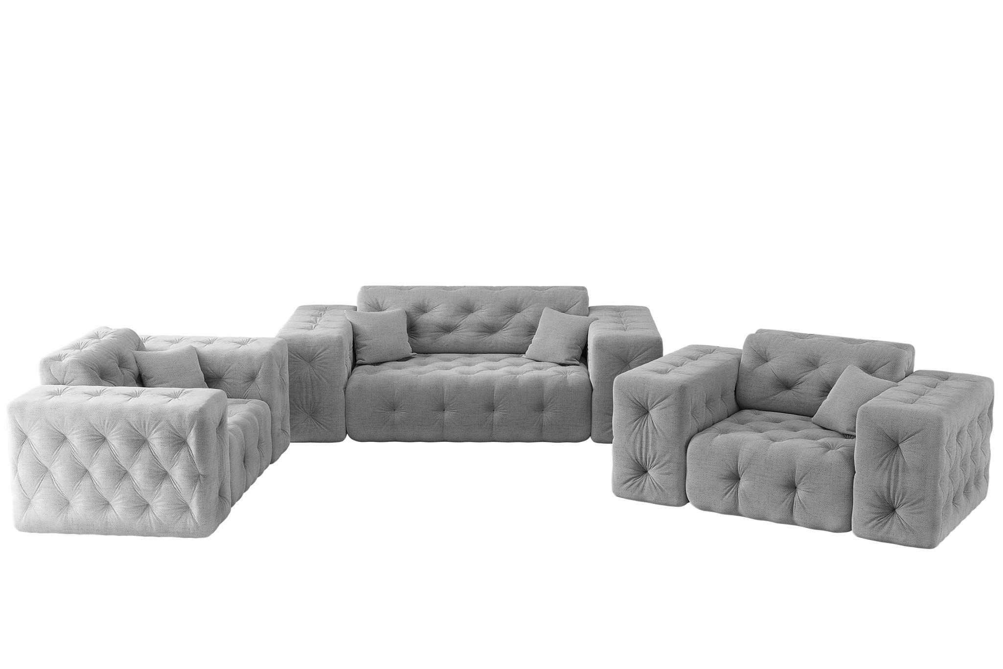 SOFASET Chantal In Moly - Hellgrau, Holzwerkstoff/Textil (186/78/96cm) - Fun Möbel