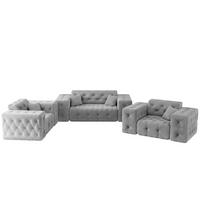 SOFASET Chantal In Moly - Hellgrau, Holzwerkstoff/Textil (186/78/96cm) - Fun Möbel