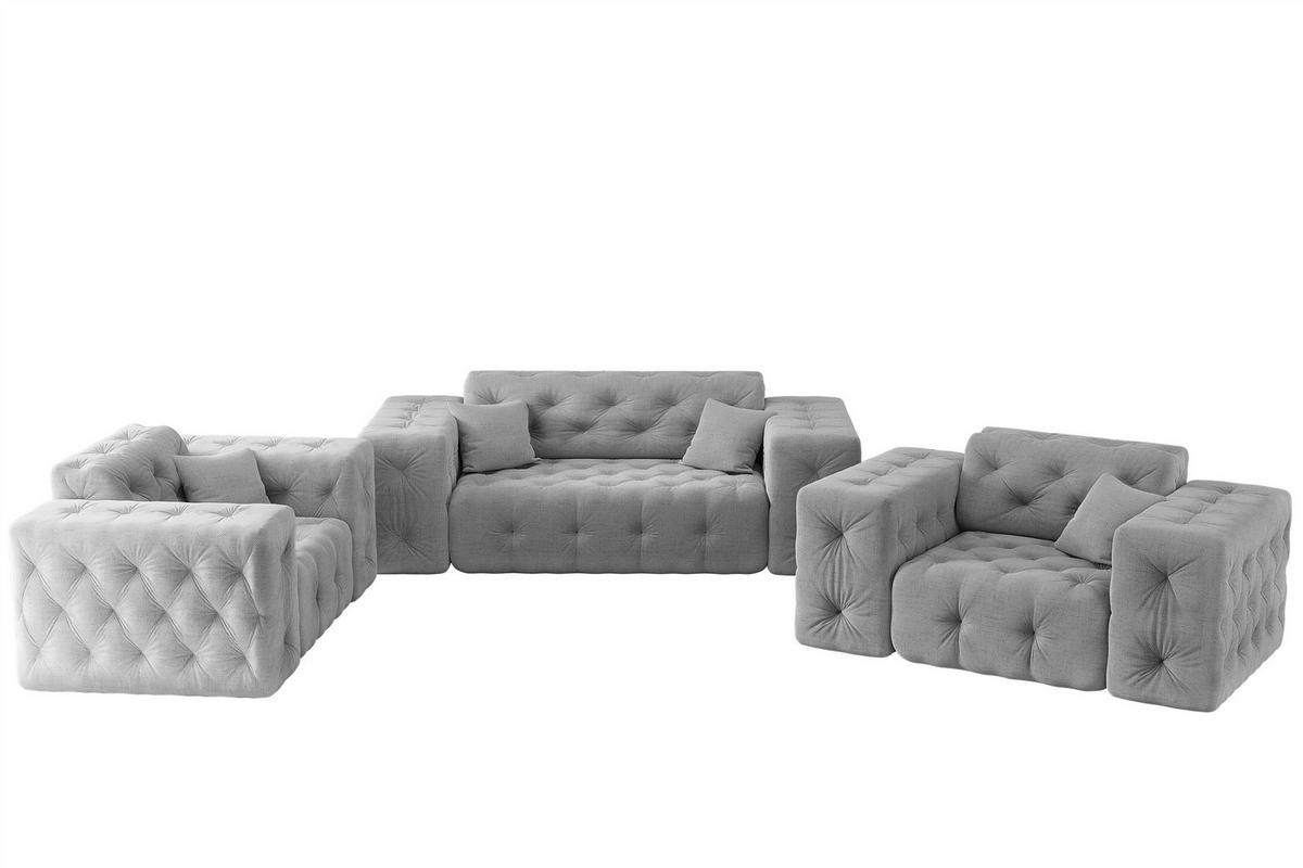 SOFASET Chantal In Moly - Hellgrau, Holzwerkstoff/Textil (186/78/96cm) - Fun Möbel