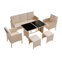 SITZGRUPPE Turin creme Polyrattan inkl. Abdeckung - Creme, Kunststoff - Juskys