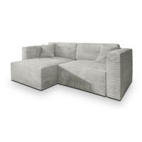 ECKSOFA NERIO Hellgrau Kordstoff mit Schlaffunktion - Hellgrau, Holz (245/148cm) - MASSENO