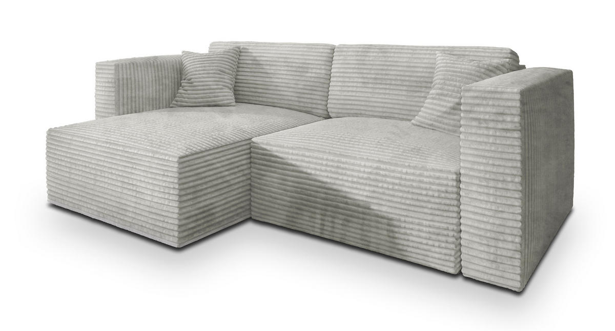 ECKSOFA NERIO Hellgrau Kordstoff mit Schlaffunktion - Hellgrau, Holz (245/148cm) - MASSENO