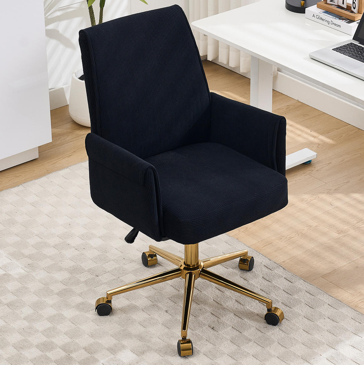 BÜRODREHSTUHL ergonomisch Cord Black - Schwarz, Kunststoff (61/107/64cm) - Meubliv