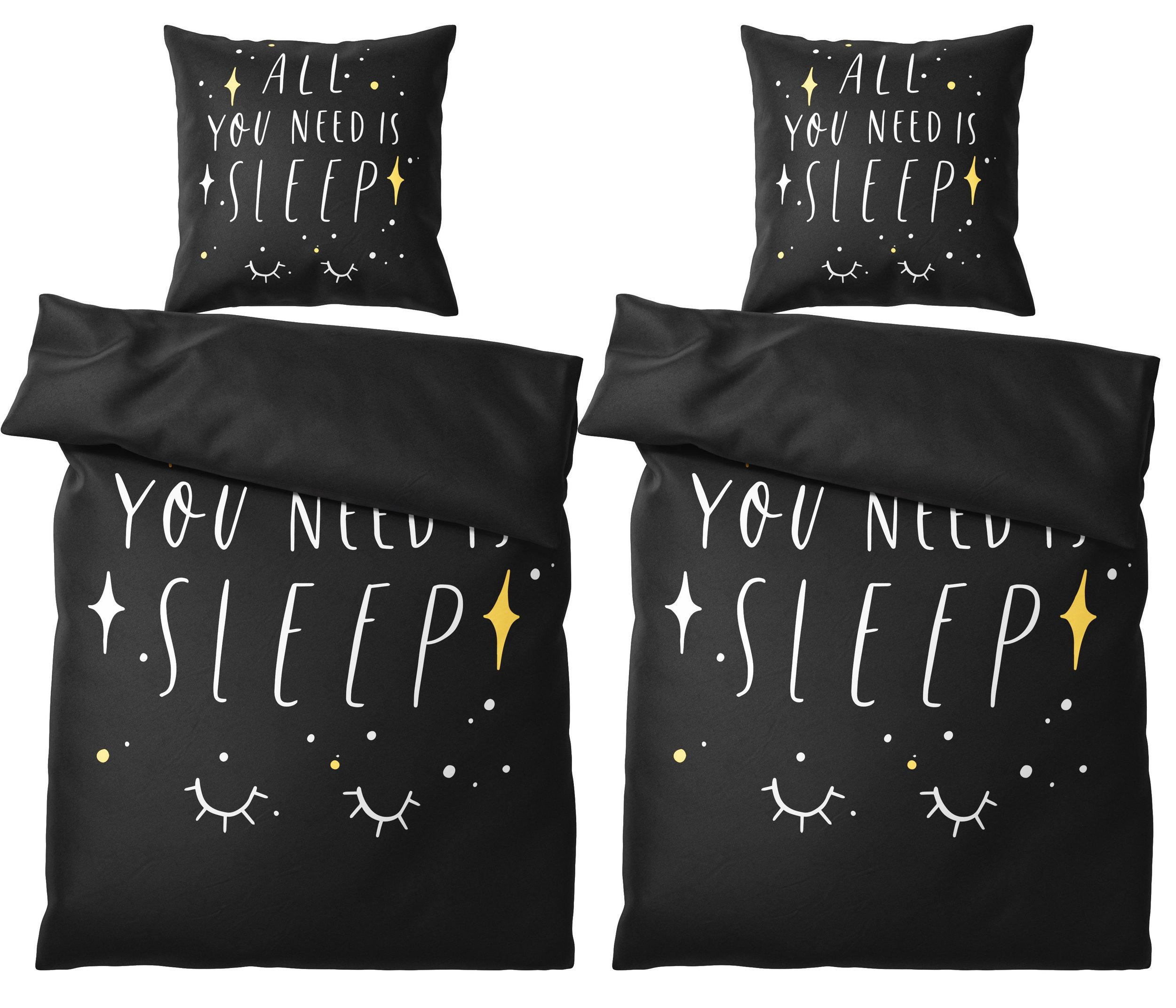 BETTWÄSCHE 4-teilig All You Need is Sleep - Schwarz, Naturmaterialien (135/200cm) - Sanilo