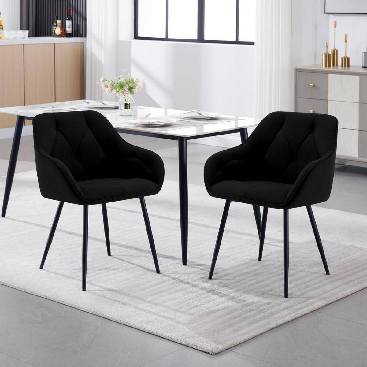 ESSZIMMERSTUHL ergonomisch, aus Samt, Schwarz - Schwarz, Kunststoff/Textil (56/83.5/53cm) - Woltu