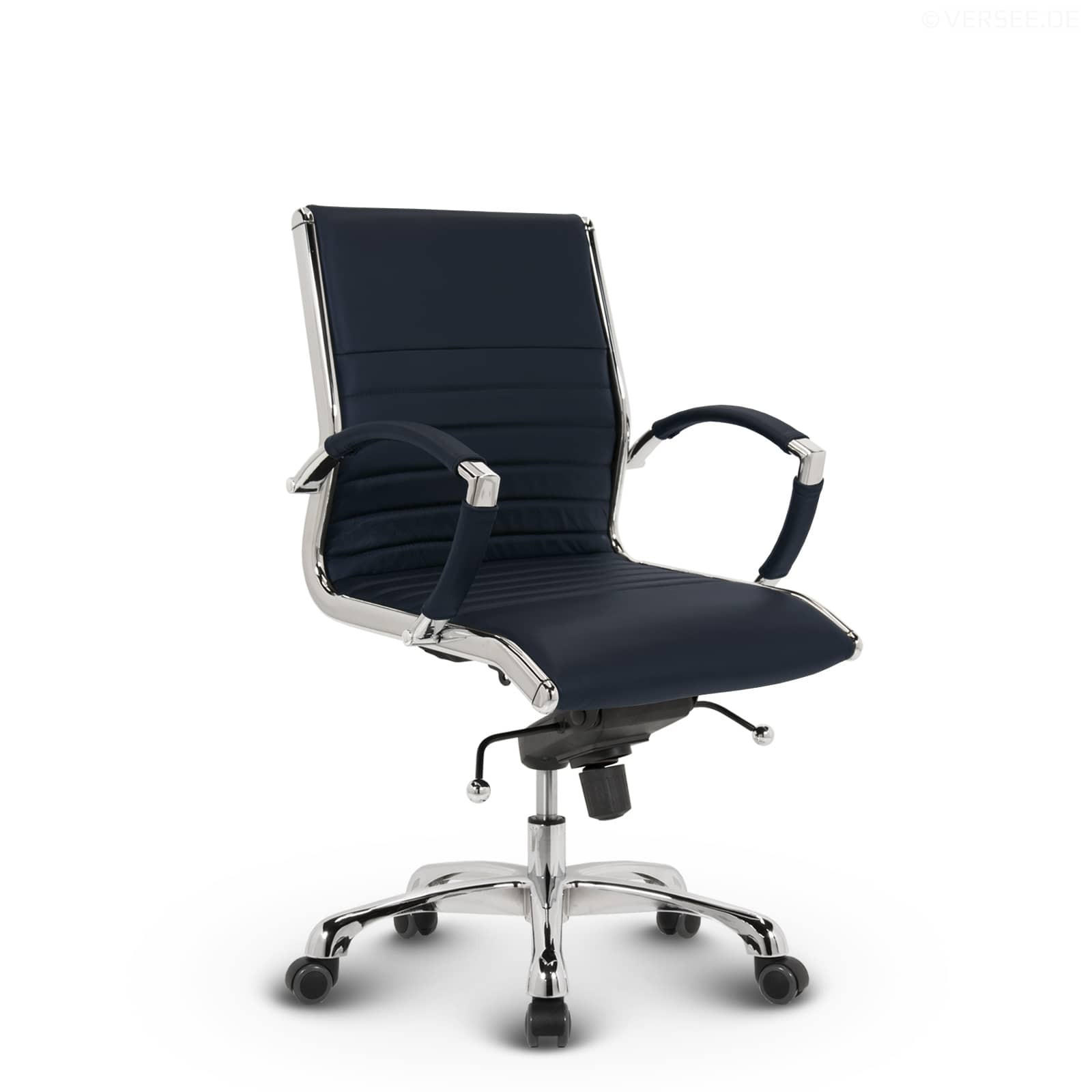 DREHSTUHL Montreal Echtleder Dunkelblau – ergonomisch, bis 150 kg, Sitzhöhe 52-64cm - Dunkelblau, Leder/Metall (60/106/60cm) - Versee