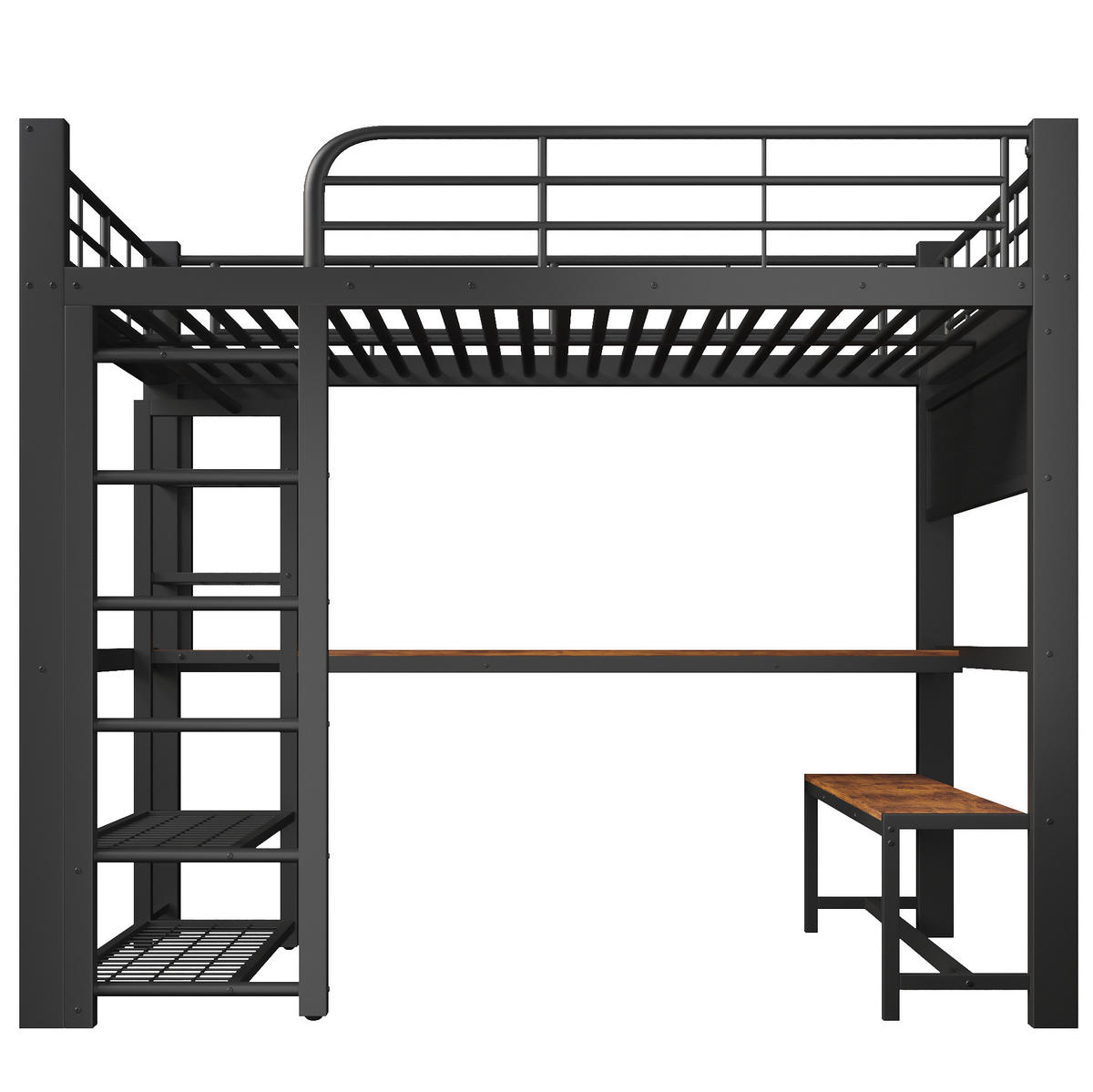 HOCHBETT 140/200 cm mit LED-Beleuchtung, Schreibtisch, Ablagen und Kleiderstange, Schwarz - Schwarz, Metall (140/200cm) - Redom