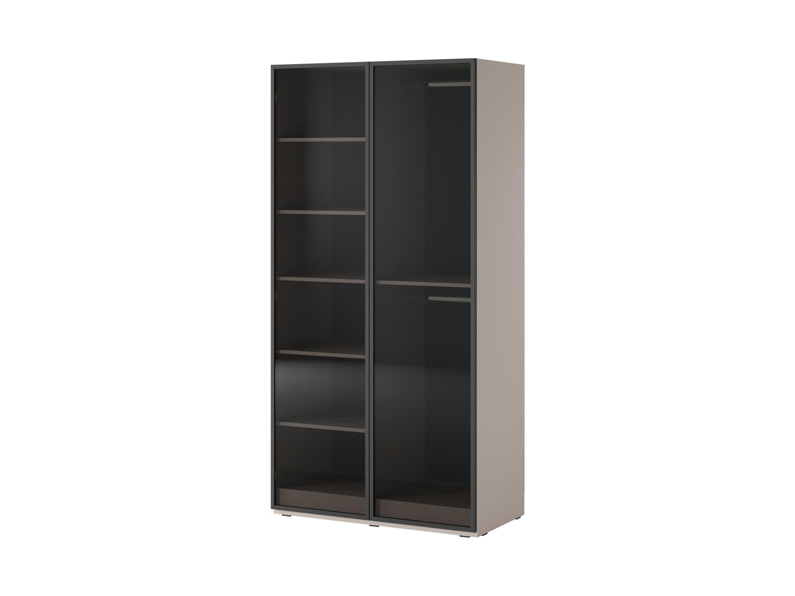 KLEIDERSCHRANK ZEN (Modular, Cashmere Matt, Getöntes Glas Antisol, 2-türig) - Kaschmir/Schwarz, Holz/Holzwerkstoff (101/200/51cm) - Ravio