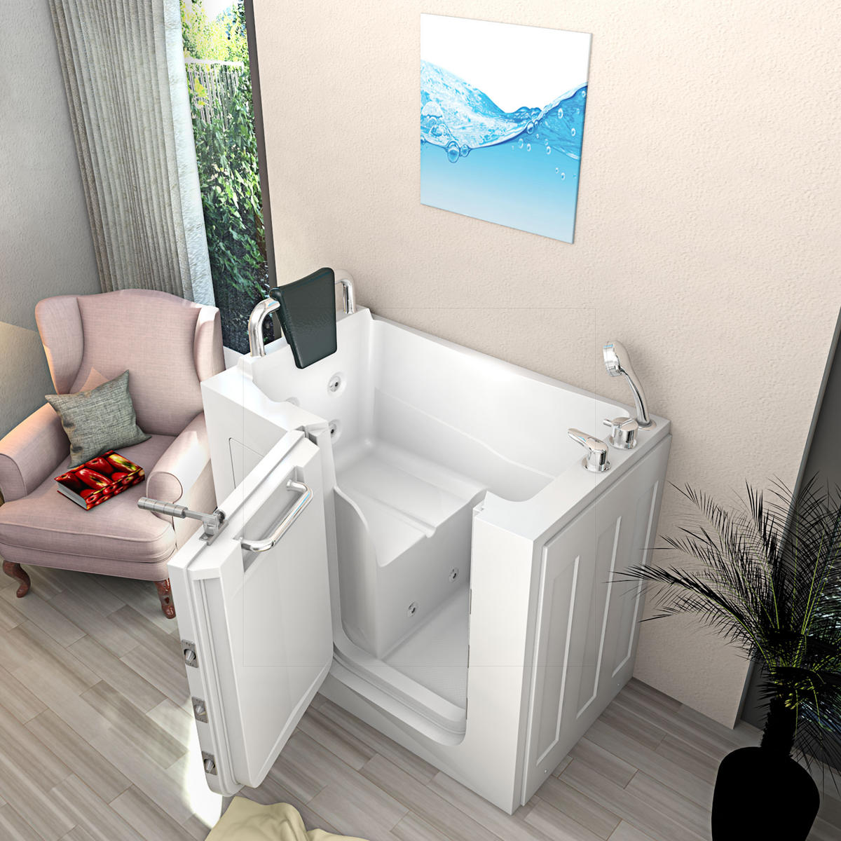 SITZBADEWANNE Senioren Wanne mit Tür S08-B-L 110x68cm - Weiß, Glas/Kunststoff (68/114/110cm) - AcquaVapore by Sandra Jentho