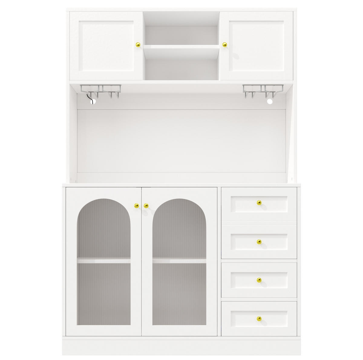 BUFFET 120/40/188 cm in Weiß mit LED-Beleuchtung und Fluted-Glas - Weiß, Holzwerkstoff (120/188/40cm) - Flora Grace