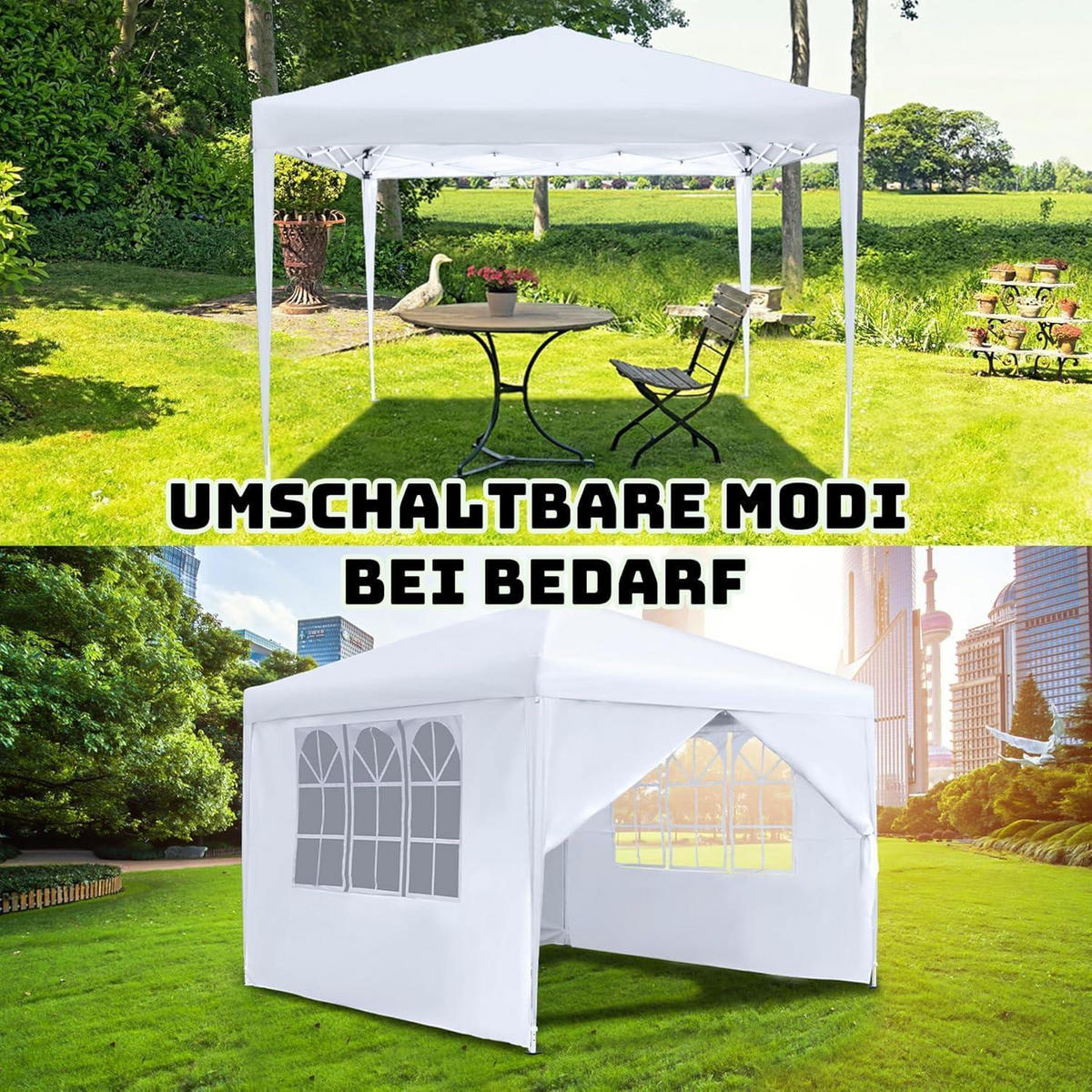 FALTPAVILLON 3 x 3 m mit 4 Seitenteilen und Fenstern Weiß - Weiß, Textil (300/260/300cm)