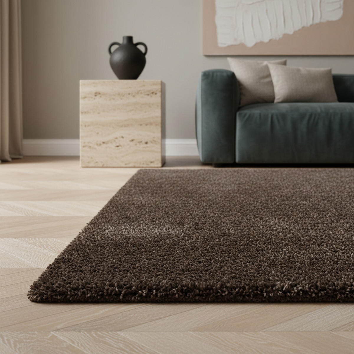 HOCHFLORTEPPICH Shaggy Uni Kuschelig Waschbar Wohnzimmer Strapazierfähig Braun 60x110 cm – SALZACH - Braun, Textil (110/60cm) - KADIMA DESIGN