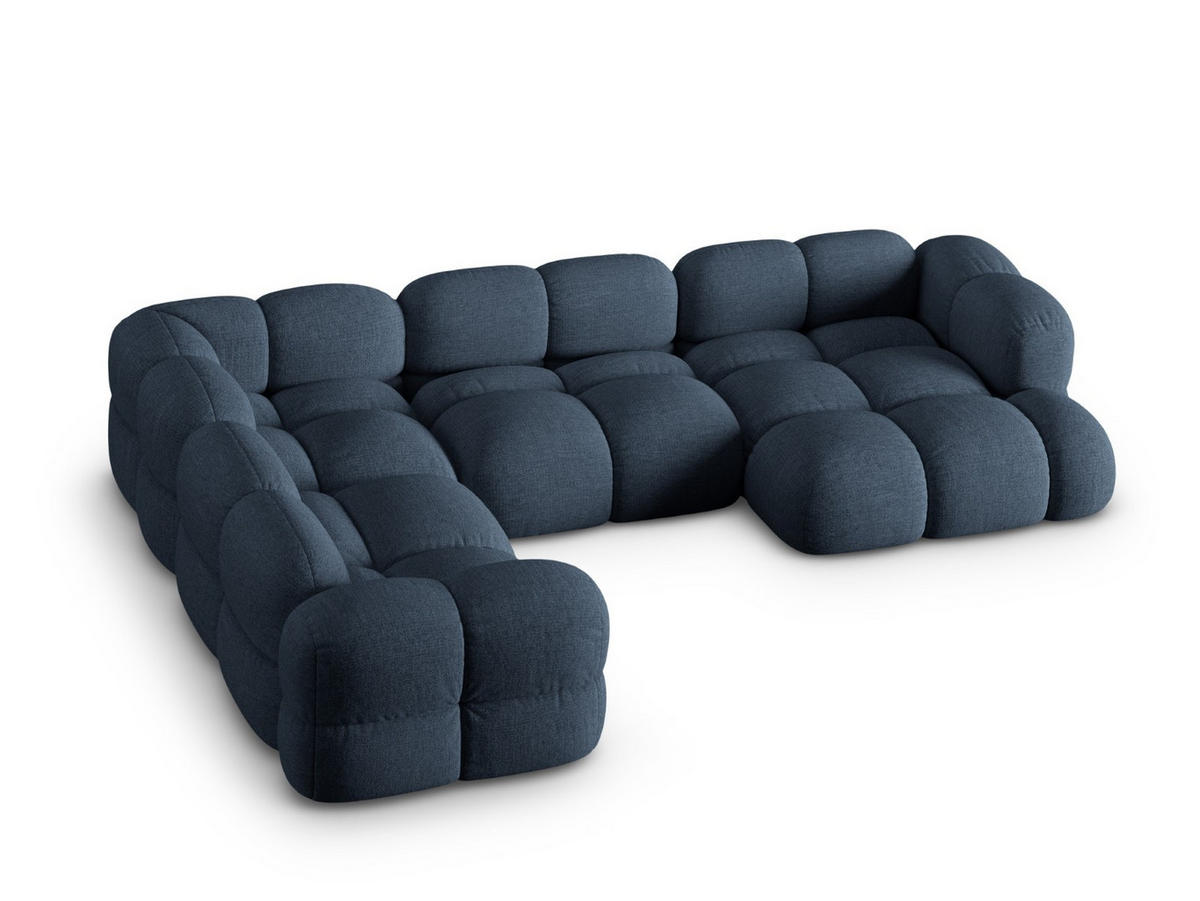 PANORAMASOFA links Loretto aus strukturiertem Stoff dunkelblau 5 Sitzplätze - Dunkelblau, Textil (250/68/345cm) - Cosmopolitan Design