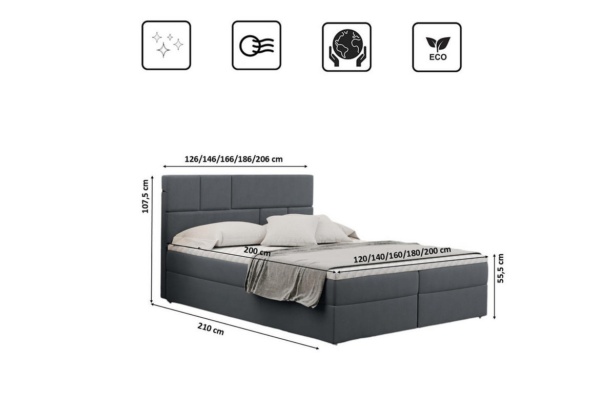 BOXBETT Mit Bettkasten BALI Stoff Mat Velvet Grau 120x200 cm H3-Bonell - Grau, Holz/Holzwerkstoff (120/200cm) - Kaiser Möbel