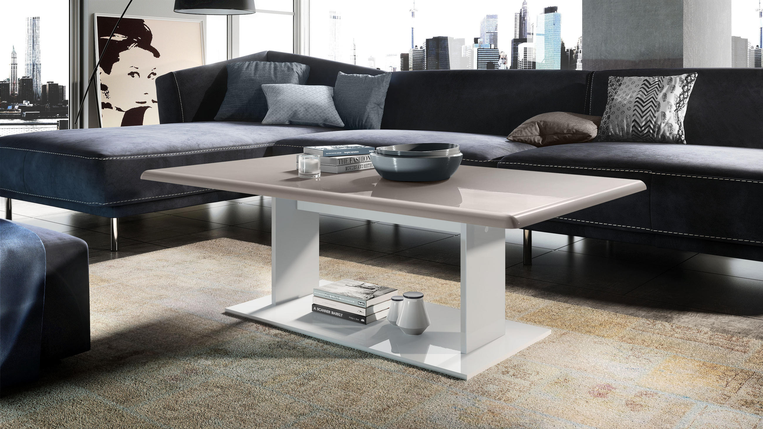 COUCHTISCH Mono Tischplatte in Sandgrau Hochglanz - Sandfarben, Holzwerkstoff (70/120/40cm) - Vladon