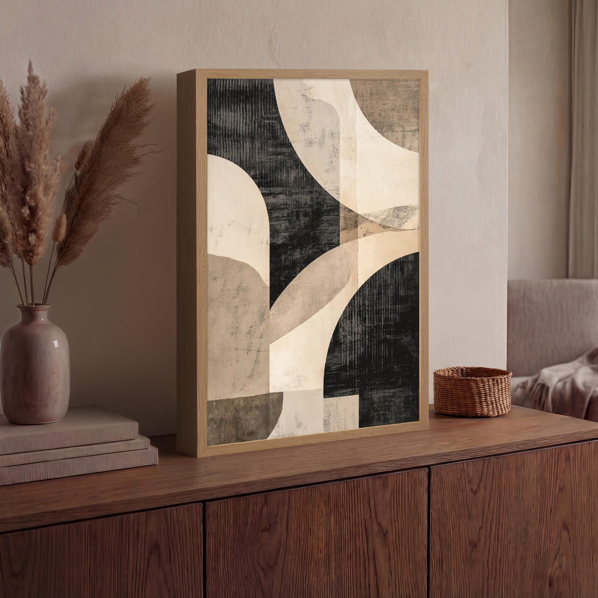 NÁSTĚNNÁ LAMPA S AKUMULÁTOREM Abstraktní - Tvary - Moderní - Béžová 40x60 cm - šedá, kompozitní dřevo (40/60/8cm) - OnlyWow