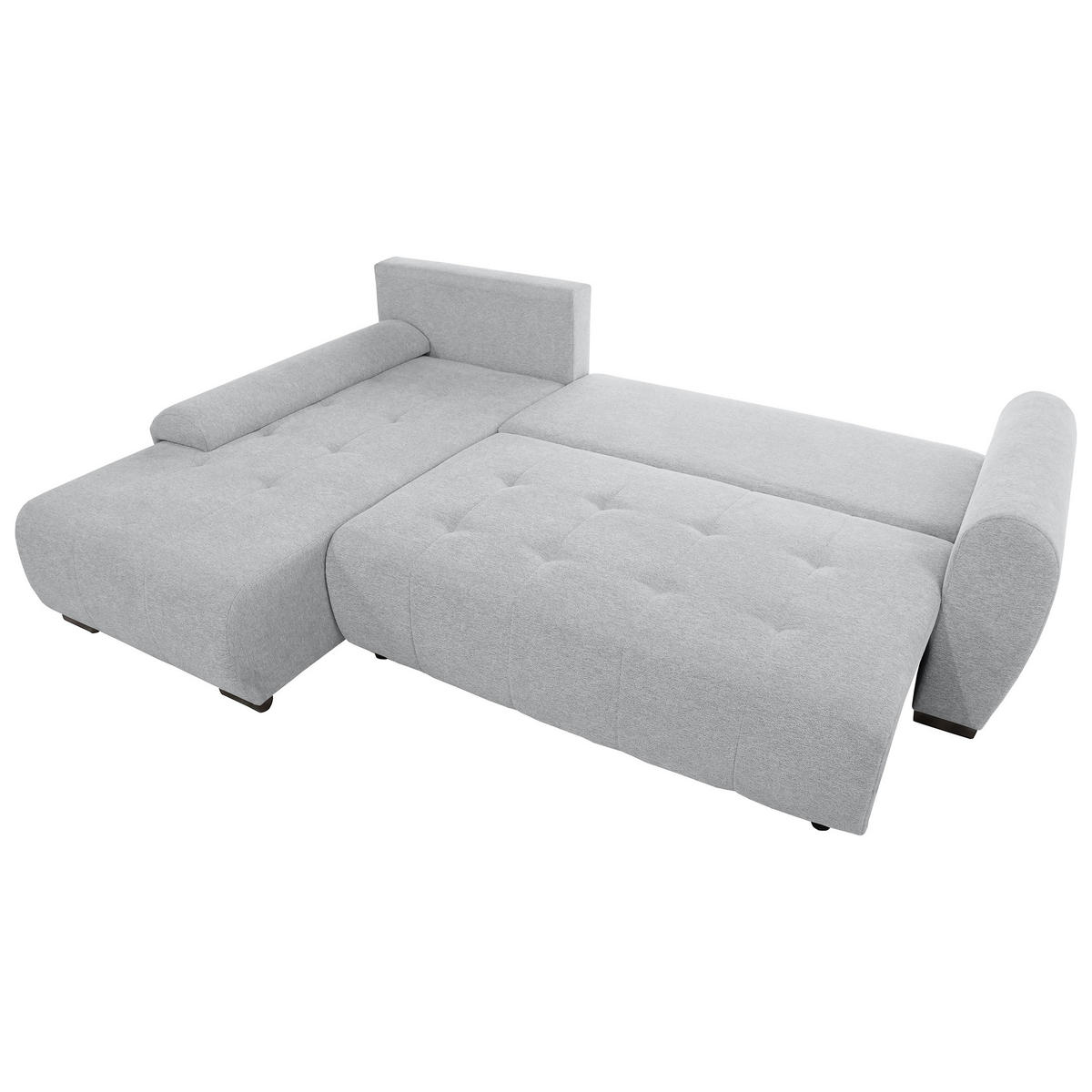 ECKSCHLAFSOFA Dallas mit Bettkasten, 255 cm, Hellgrau, links, Velour-Stoff - Hellgrau, Textil (255/175cm) - Beautysofa
