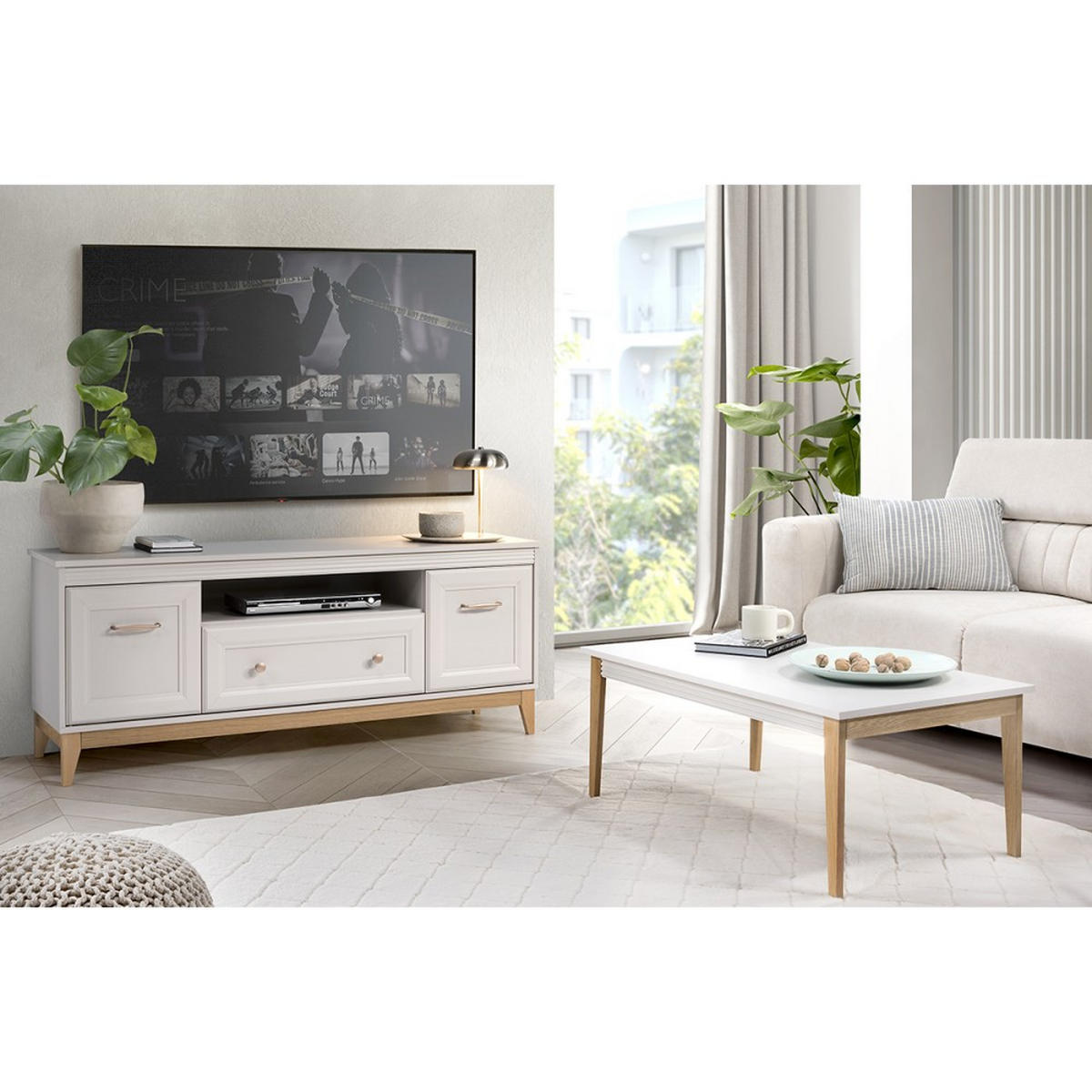 KOMMODE Charlott mit 2 Schubladen und 4 Türen - Kaschmir/Eichefarben, Holz/Holzwerkstoff (179/100/40.5cm) - Beautysofa
