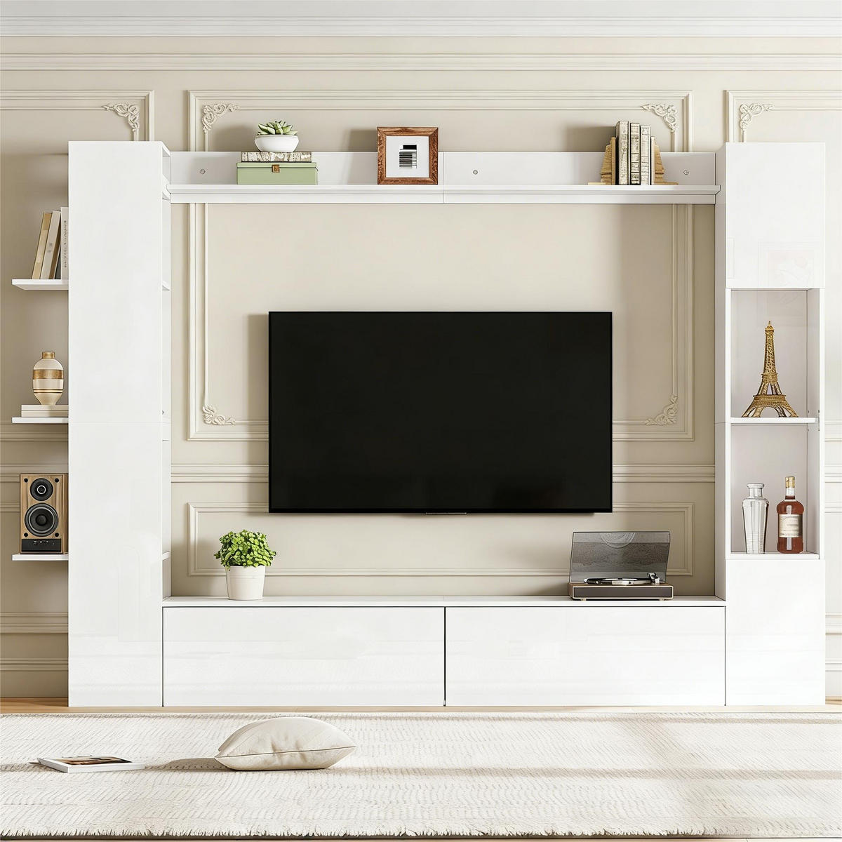 WOHNWAND in Weiß Wohnzimmer-set mit Vitrine und TV-Schrank für das Wohnzimmer - Weiß, Holzwerkstoff (228/170/30cm) - STILVORA