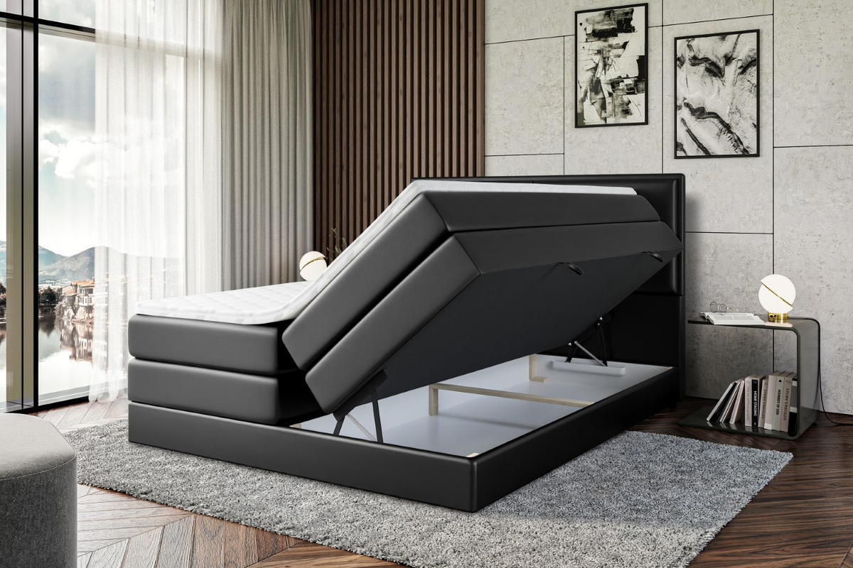 BOXSPRINGBETT AURA KING - 160 x 200 - H3/H4 - Schwarz Hochglanz - Schwarz Hochglanz, Holzwerkstoff (160/200cm) - ALTDECOR