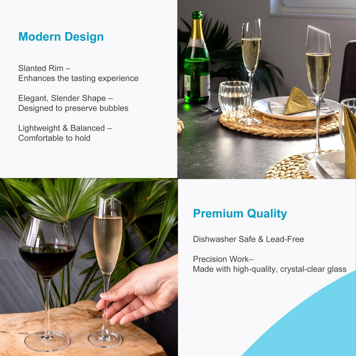 CHAMPAGNER/SEKT Glas mit moderner Kante 150 ml (2er-Set) - Transparent, Glas (0.15L) - Intirilife
