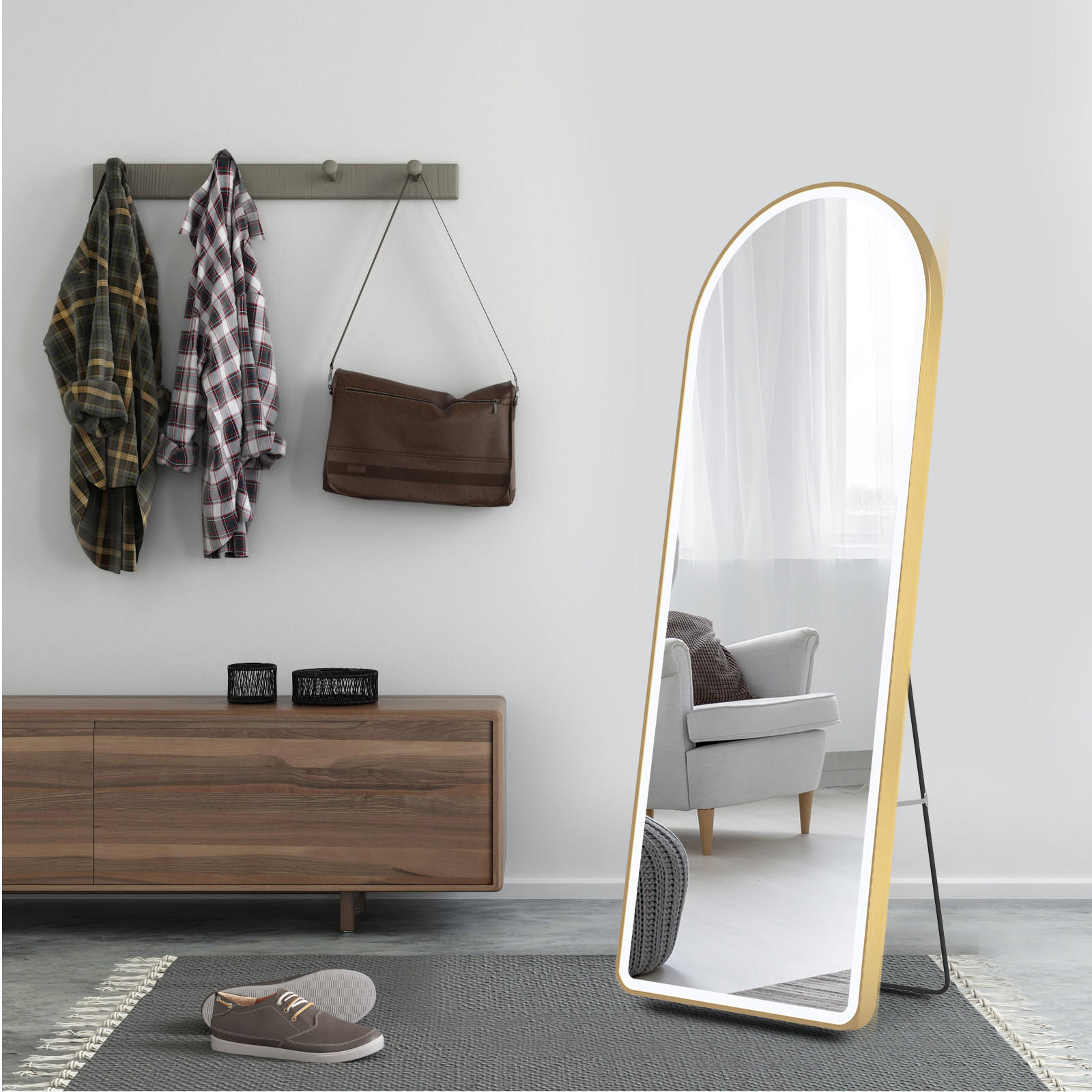 STANDSPIEGEL mit Beleuchtung und Rahmen Gold 160/60 cm - Goldfarben, Glas/Metall (60/160/160cm) - EMKE