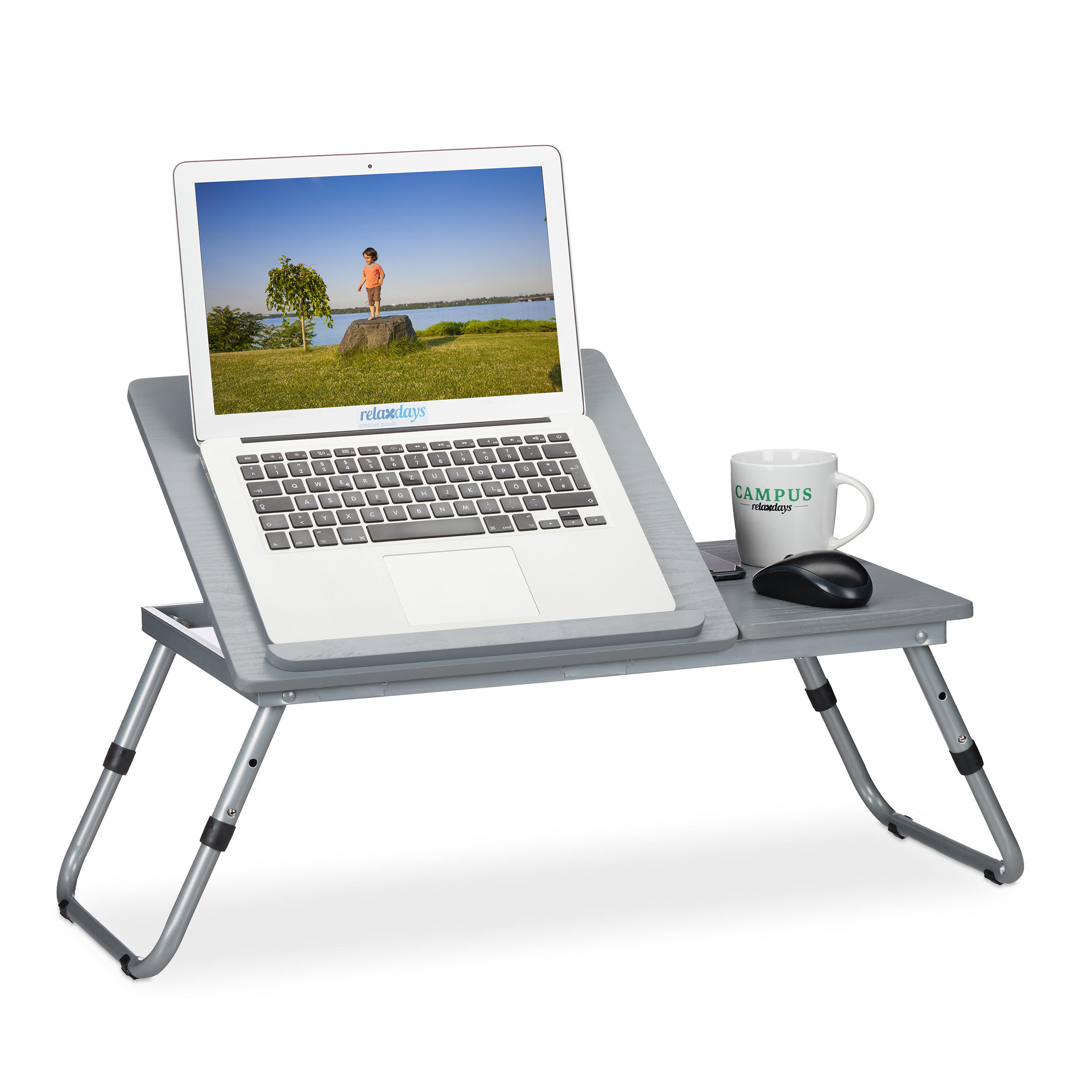 LAPTOPTISCH Grau höhenverstellbar klappbar - Grau, Holzwerkstoff/Metall (34.5/73/44cm) - Relaxdays