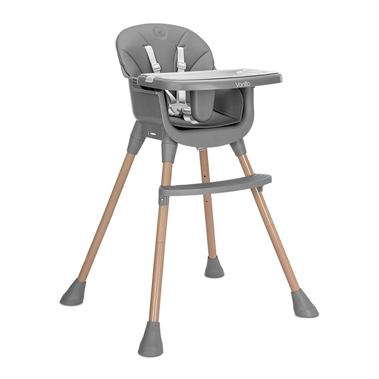 HOCHSTUHL Vanilla 3 in 1 grau Kinderstuhl, Tablett, Fußstütze, Gurt - Grau, Kunststoff (66/94/60cm) - Lorelli