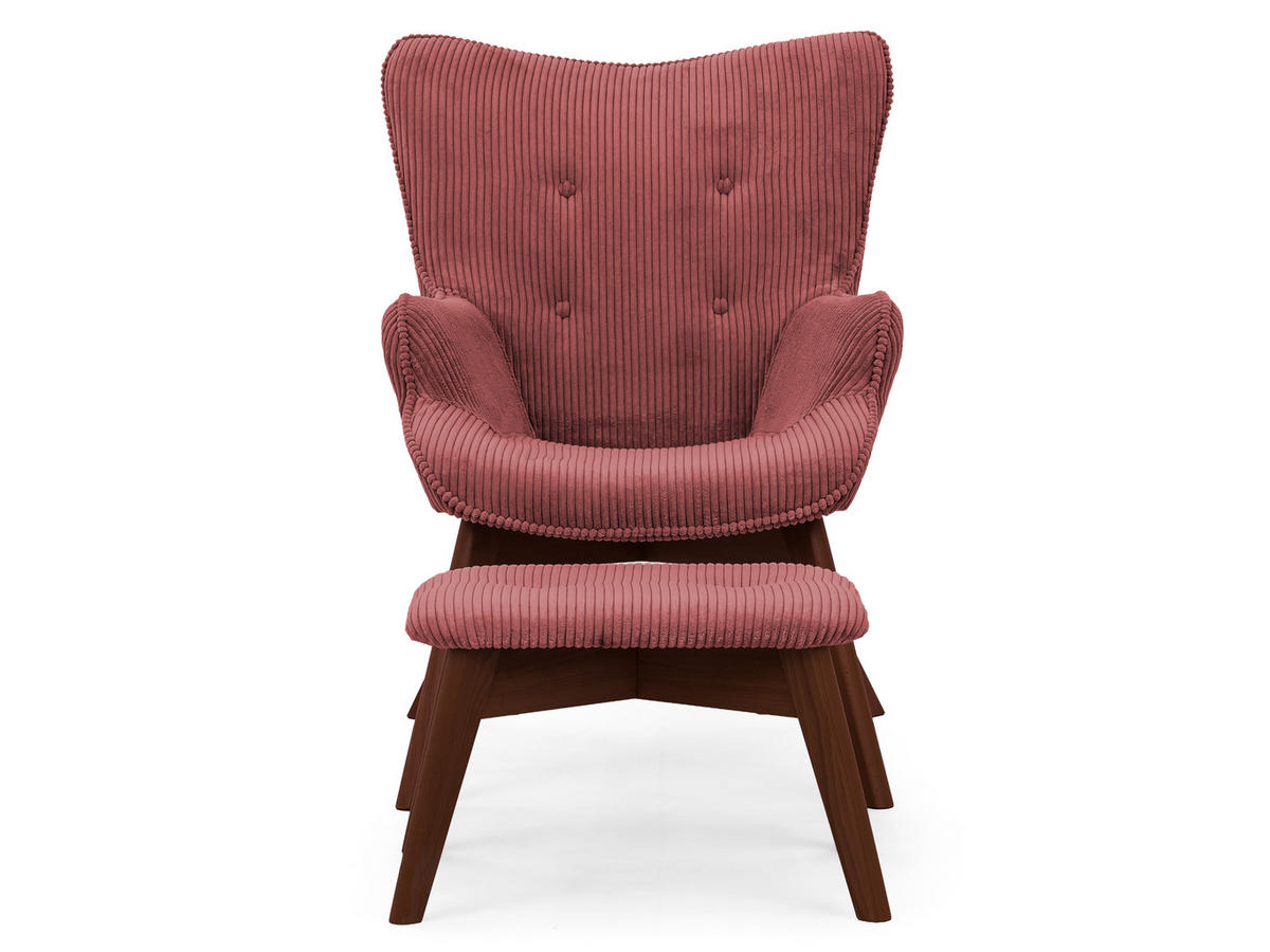 LOUNGESESSEL mit Fußhocker Lenari Terrakotta Cordstoff mit Füßen in Braun - Terra cotta/Braun, Holz/Textil (71/96/86cm) - S-Style Möbel