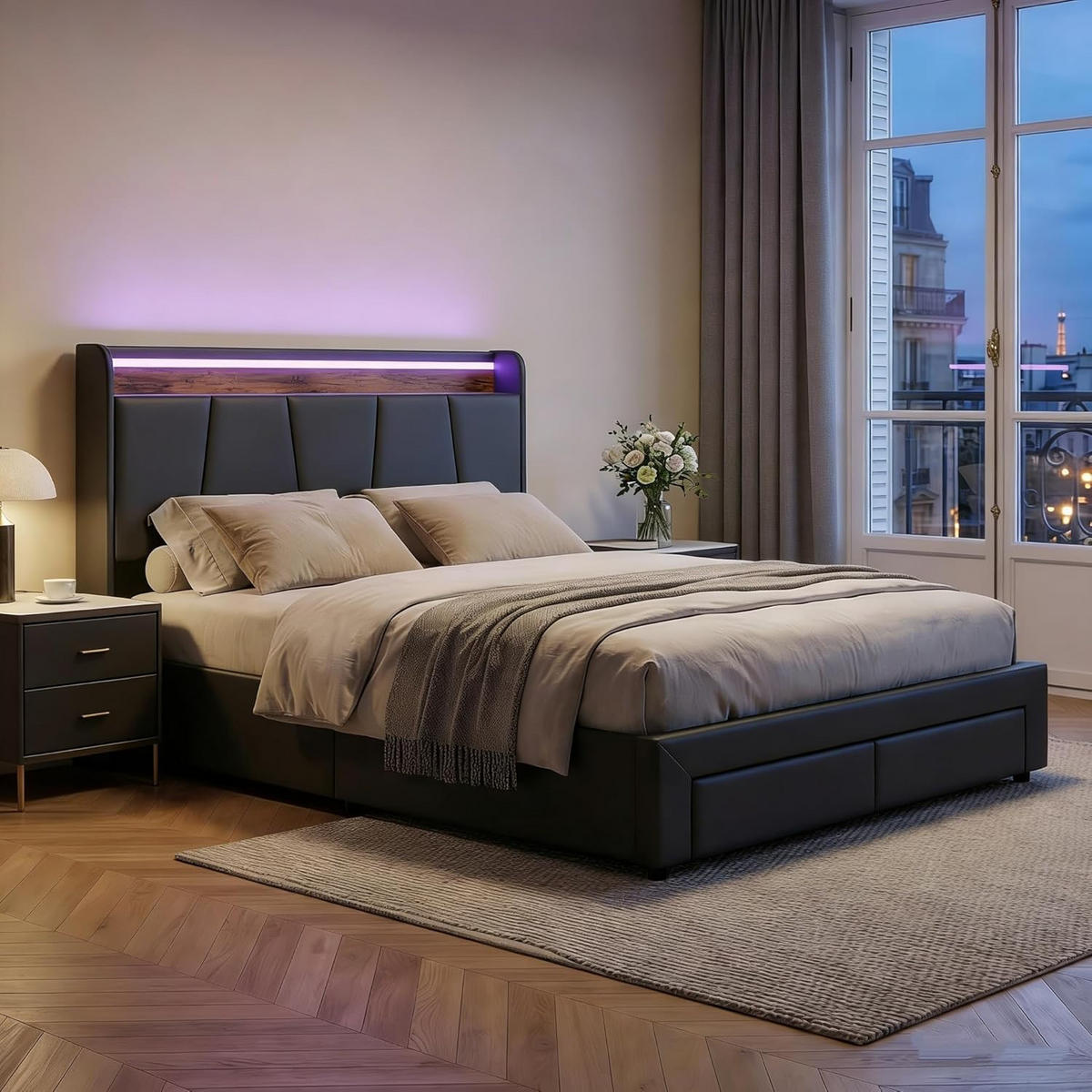 POLSTERBETT Schubladenbett Grau 140x200 cm mit 2 Schubladen - Grau, Holz/Metall (140/200cm) - PARAFTA HOME