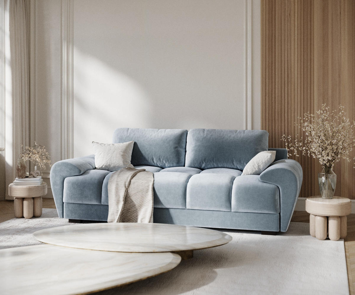3-SITZER SOFA Peebles Blau Samtstoff - Blau/Schwarz, Holz/Holzwerkstoff (244/90/101cm) - Maison de Reve