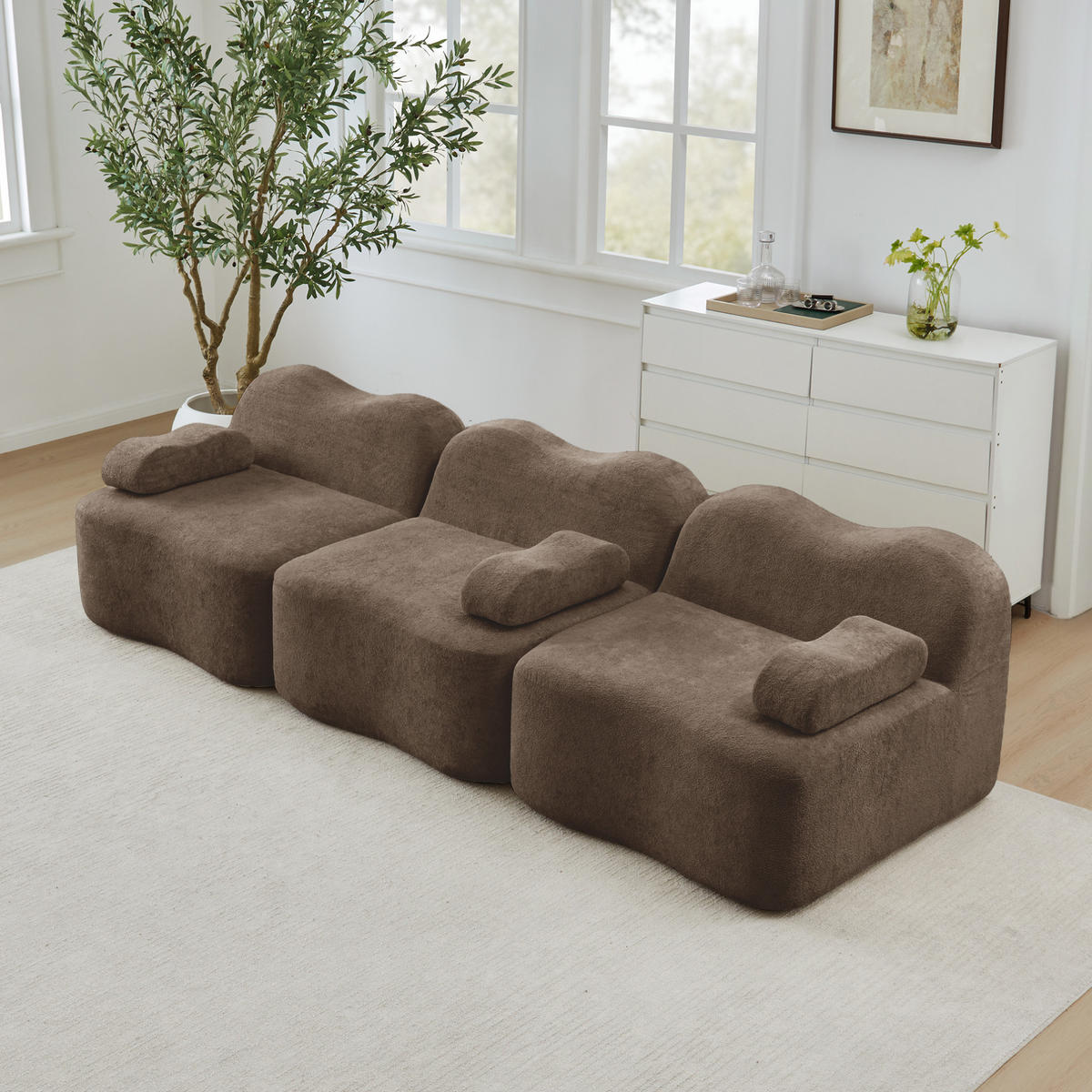 SOFA modular mit tiefer Sitzfläche Samt Braun - Braun, Holzwerkstoff (98/70/288cm) - Meubliv
