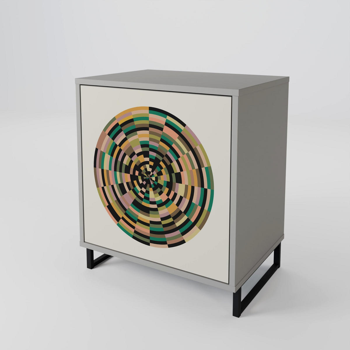 SIDEBOARD GREEN CIRCLES, Grau, 57,5x42x57,5 cm, Ohne Füße - Multicolor/Grau, Holzwerkstoff (57.5/57.5/42cm) - SpaceRebels