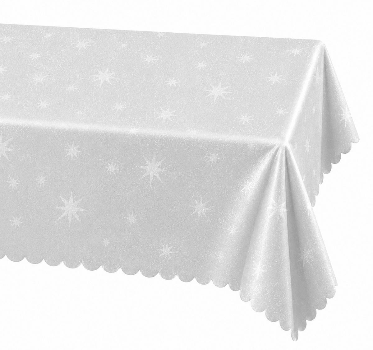 TISCHDECKE 130/220 eckig Lurex Sterne Weiß - Weiß, Textil (130/220cm) - TiborTex