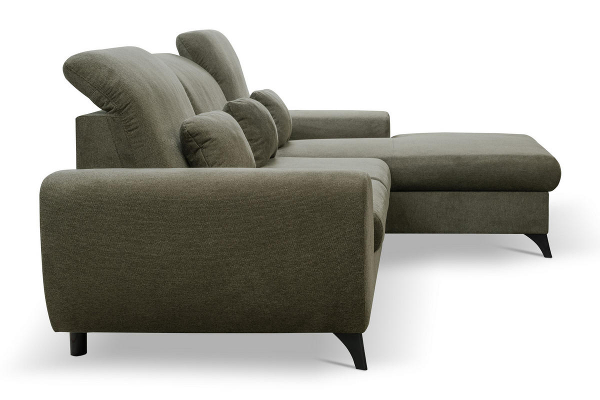 ECKSOFA LUCE R-S Olivgrün Plüsch-Stoff mit Schlaffunktion - Olivgrün, Holz (279/172cm) - MASSENO