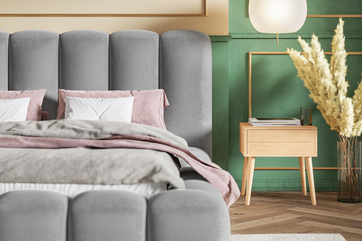 POLSTERBETT 160x200 cm Madeno mit Bettkasten, Samtstoff, Hellgrau - Hellgrau, Holz/Textil (160/200cm) - Emporius