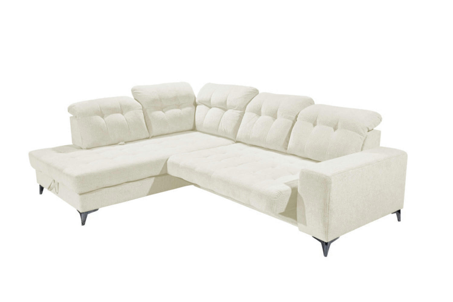 ECKSOFA mit elektronischem Sitzvorschub, Bettkasten und USB-Anschluss - Champagner/Schwarz, Textil/Metall (289/220cm) - ed exciting design